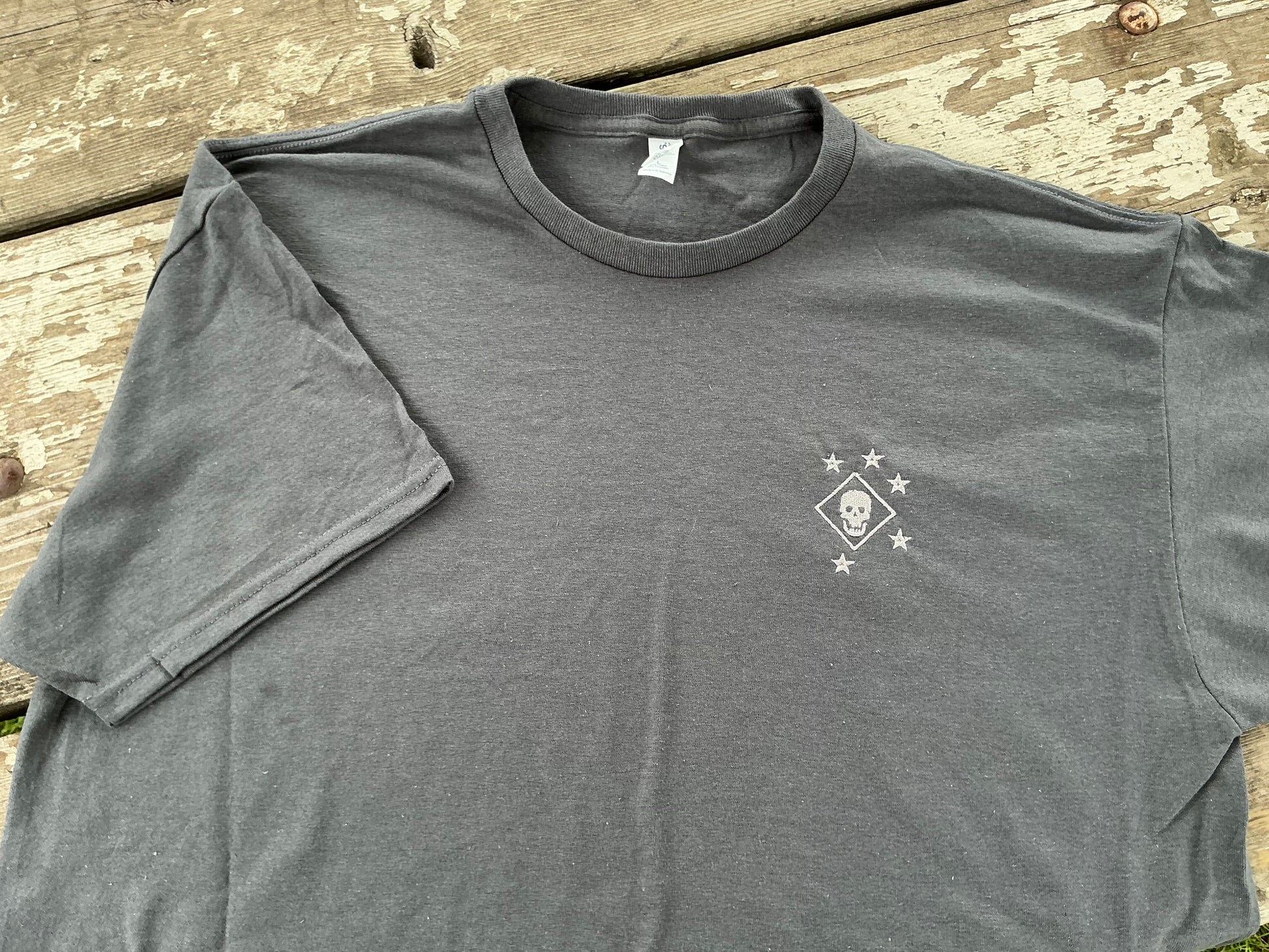 Gray short sleeved shirt with Marine Raider logo